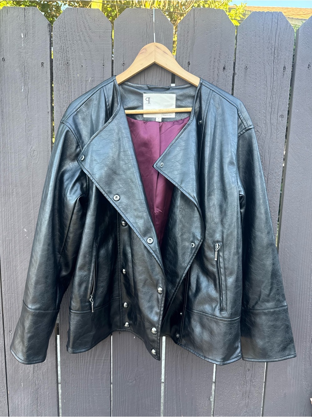 Pilcro Faux Leather Asymmetric Snap Moto Jacket Size Small Black - Picture 3 of 6